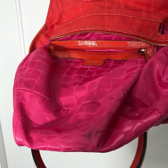 Kate Spade NY Red Ombre Fade Canvas Satchel Shoulder Bag with Pink Lining EUC - Picture 9 of 10